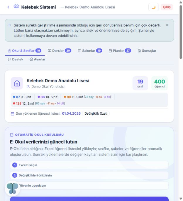 Kelebek sistem E-Okul sınıf ve öğrenci yönetimi ekranı